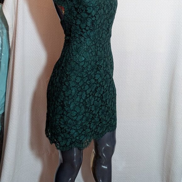 Sandro Paris Dress Green Lace Sz XS High Neck Scalloped Mini Open Back - Picture 2 of 11
